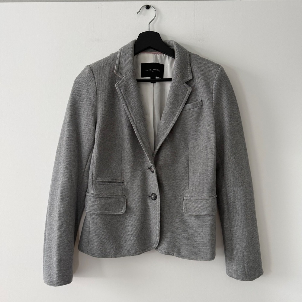 Banana Republic Womens 4 Academy Blazer Grey Knit Cotton Jacket Coat